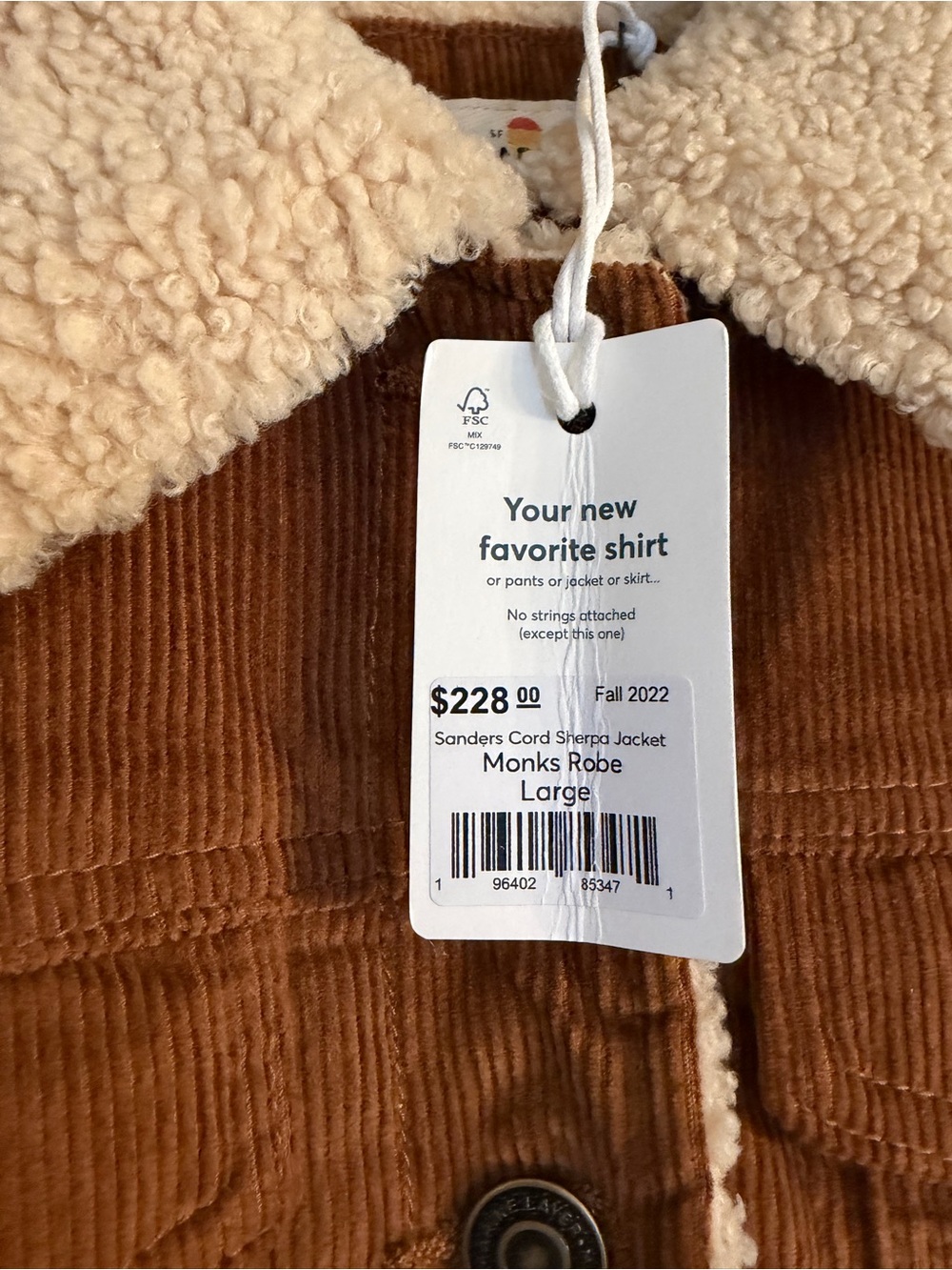 Marine Layer Brown Corduroy Bomber Jacket with Cream Sherpa Collar - Picture 2 of 3